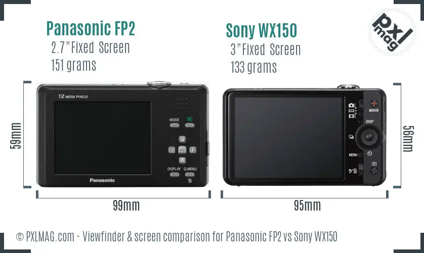 Panasonic FP2 vs Sony WX150 Screen and Viewfinder comparison