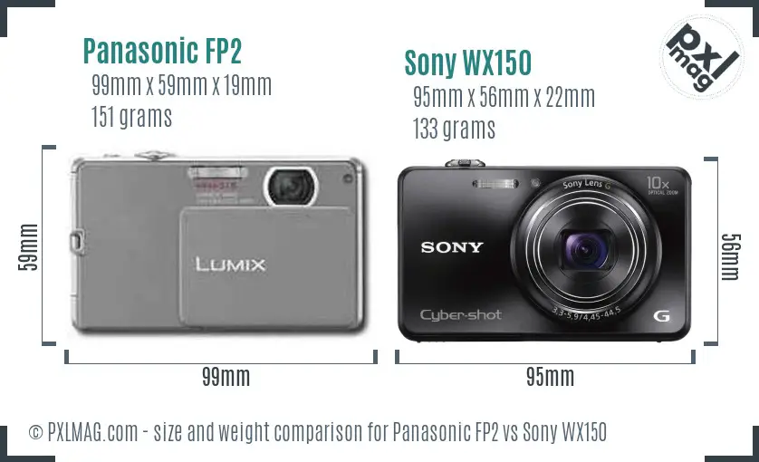 Panasonic FP2 vs Sony WX150 size comparison