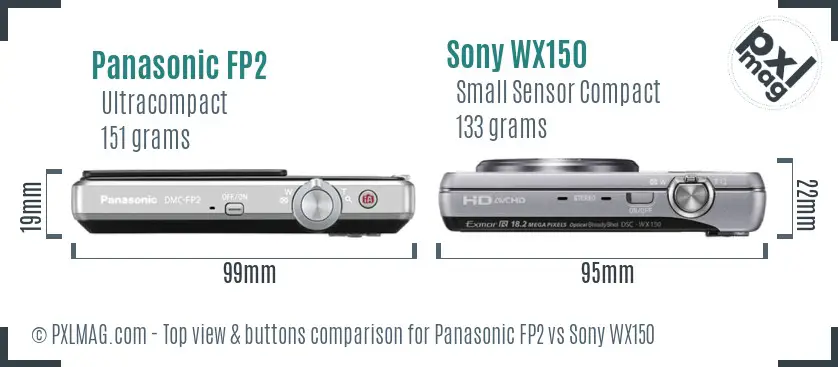 Panasonic FP2 vs Sony WX150 top view buttons comparison