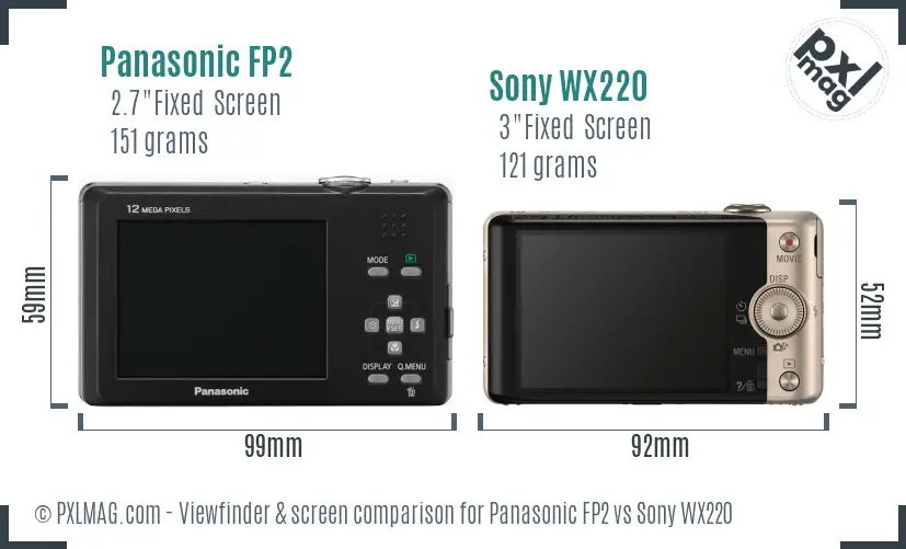 Panasonic FP2 vs Sony WX220 Screen and Viewfinder comparison