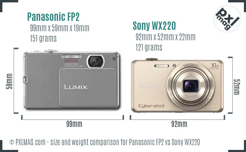 Panasonic FP2 vs Sony WX220 size comparison