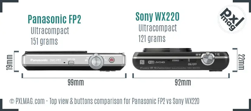 Panasonic FP2 vs Sony WX220 top view buttons comparison