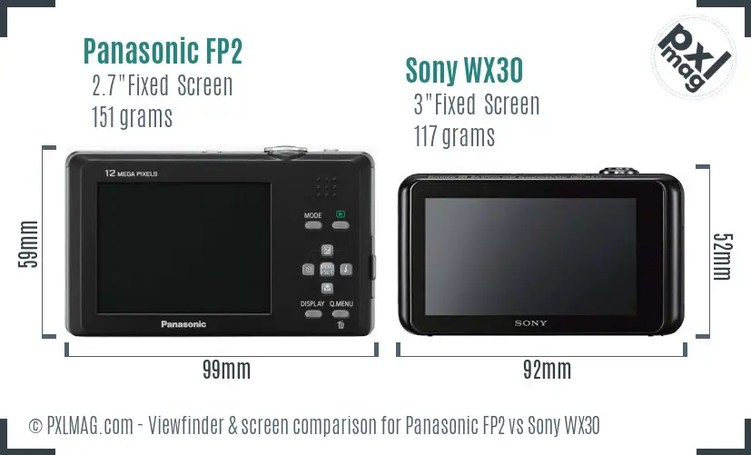 Panasonic FP2 vs Sony WX30 Screen and Viewfinder comparison