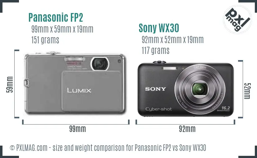 Panasonic FP2 vs Sony WX30 size comparison