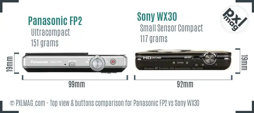 Panasonic FP2 vs Sony WX30 top view buttons comparison