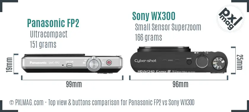 Panasonic FP2 vs Sony WX300 top view buttons comparison