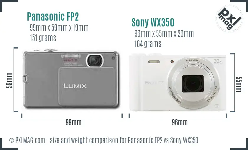 Panasonic FP2 vs Sony WX350 size comparison