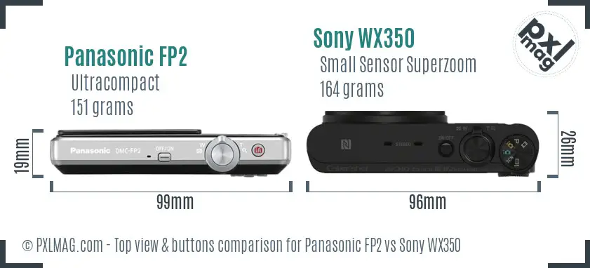 Panasonic FP2 vs Sony WX350 top view buttons comparison