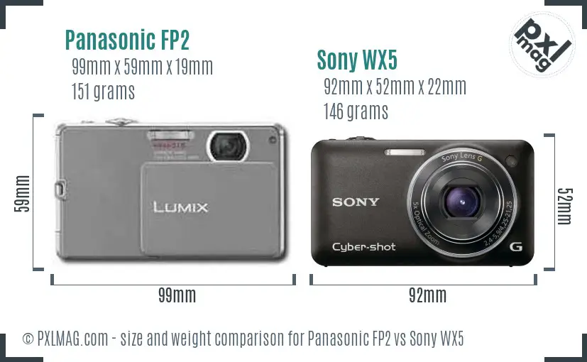 Panasonic FP2 vs Sony WX5 size comparison