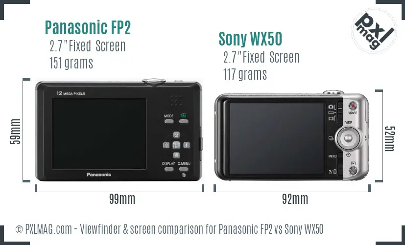 Panasonic FP2 vs Sony WX50 Screen and Viewfinder comparison