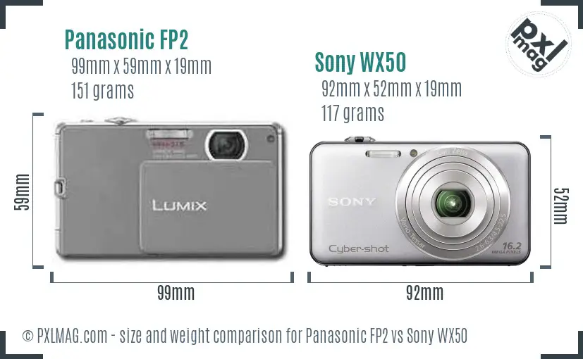 Panasonic FP2 vs Sony WX50 size comparison