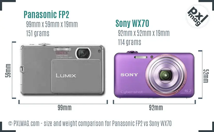 Panasonic FP2 vs Sony WX70 size comparison