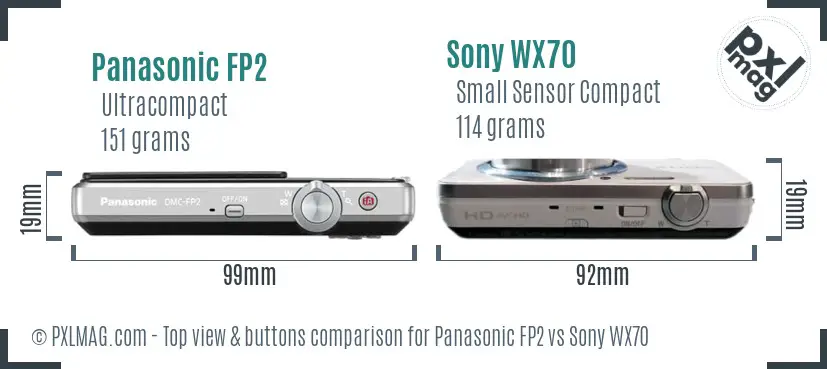 Panasonic FP2 vs Sony WX70 top view buttons comparison