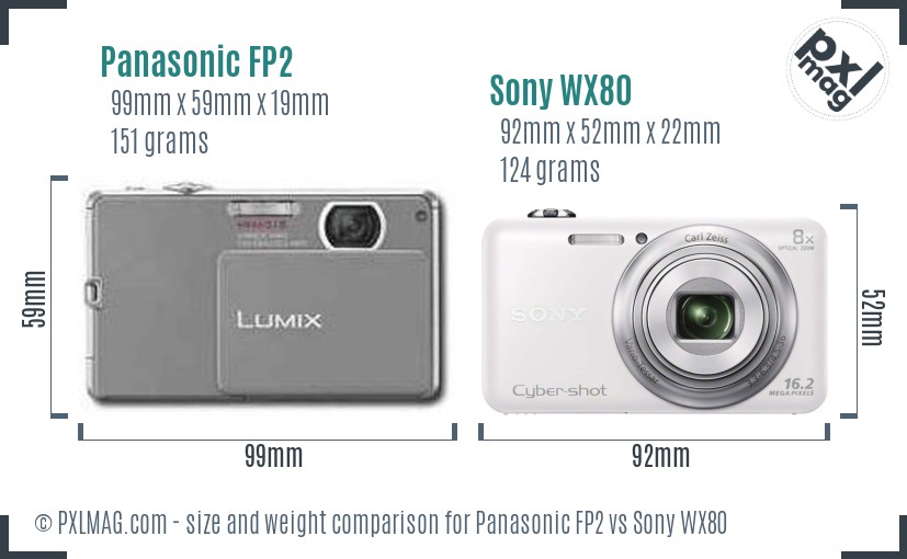 Panasonic FP2 vs Sony WX80 size comparison