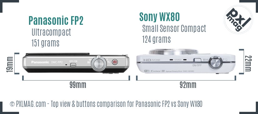 Panasonic FP2 vs Sony WX80 top view buttons comparison