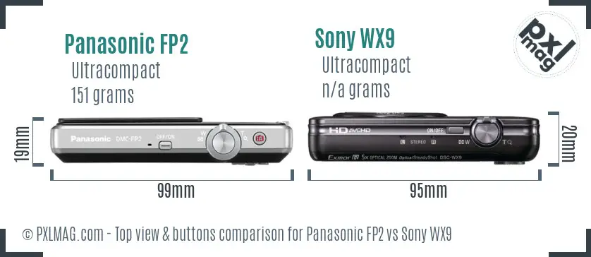 Panasonic FP2 vs Sony WX9 top view buttons comparison