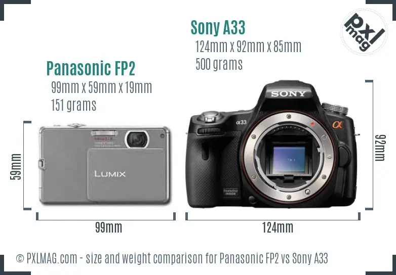 Panasonic FP2 vs Sony A33 size comparison