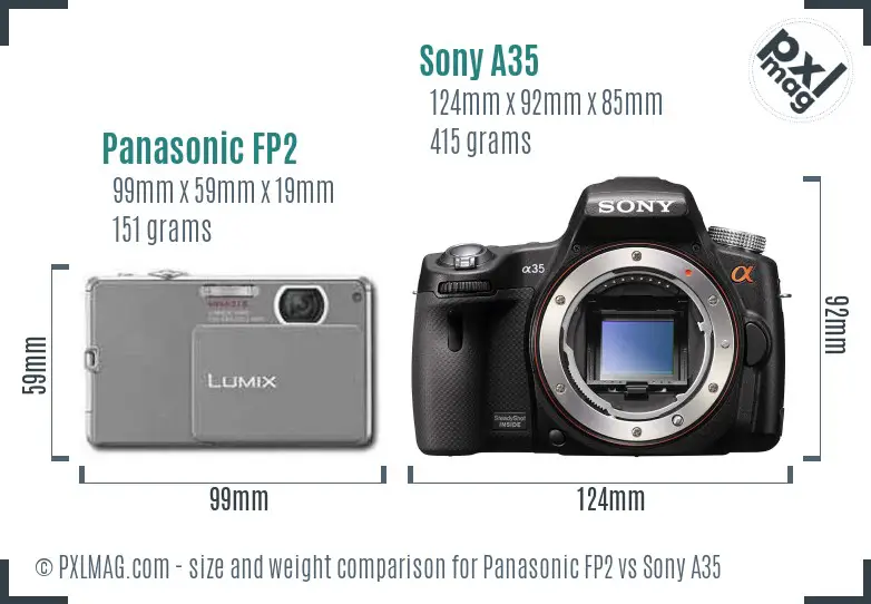 Panasonic FP2 vs Sony A35 size comparison