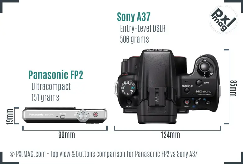 Panasonic FP2 vs Sony A37 top view buttons comparison