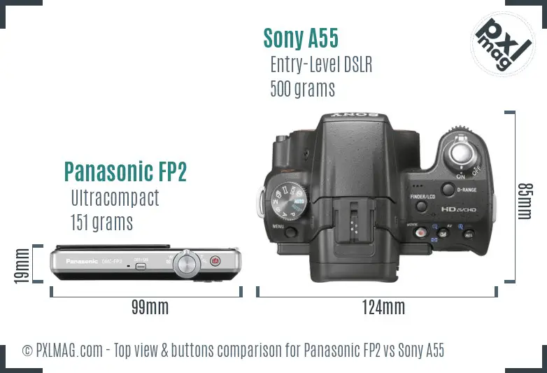 Panasonic FP2 vs Sony A55 top view buttons comparison