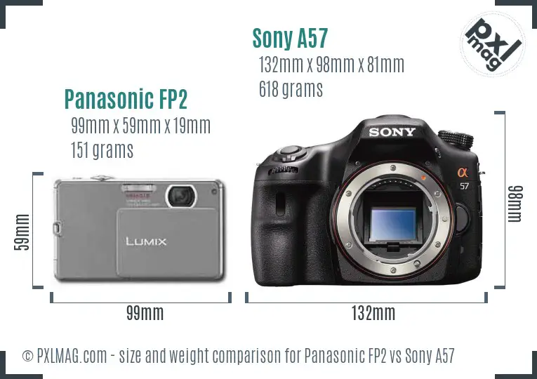 Panasonic FP2 vs Sony A57 size comparison