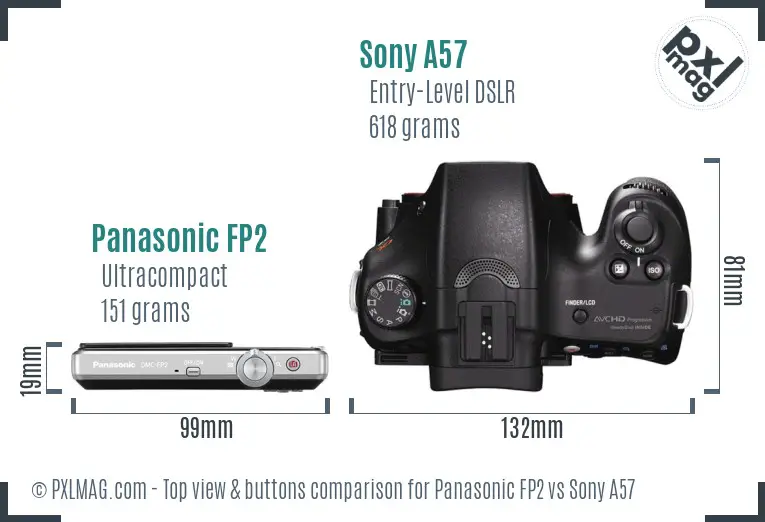Panasonic FP2 vs Sony A57 top view buttons comparison