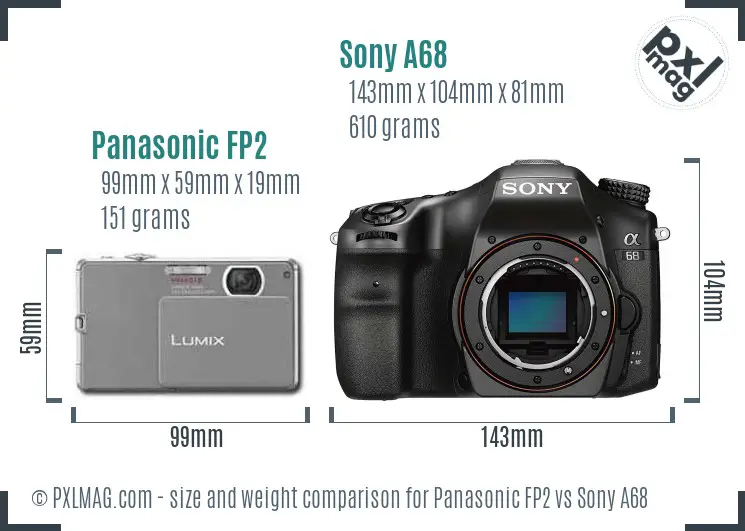 Panasonic FP2 vs Sony A68 size comparison