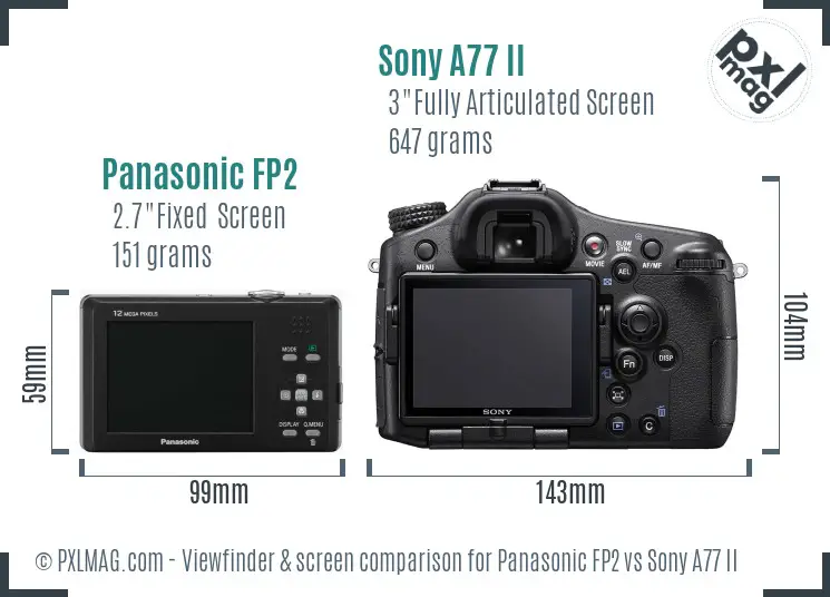 Panasonic FP2 vs Sony A77 II Screen and Viewfinder comparison