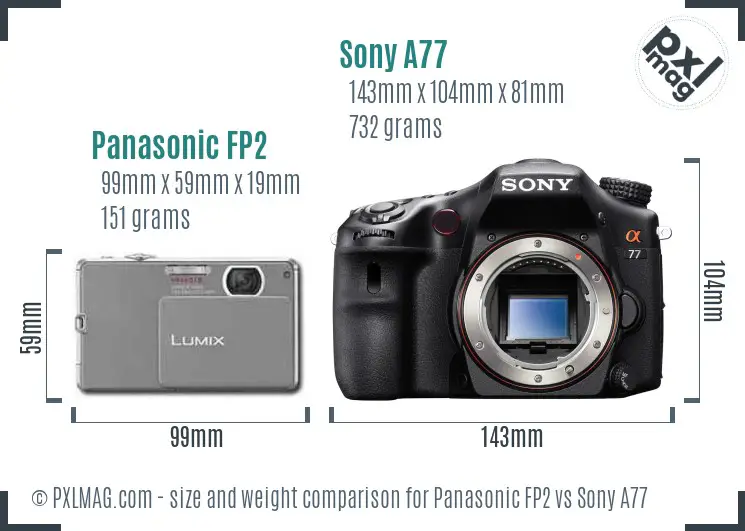 Panasonic FP2 vs Sony A77 size comparison