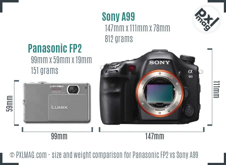 Panasonic FP2 vs Sony A99 size comparison