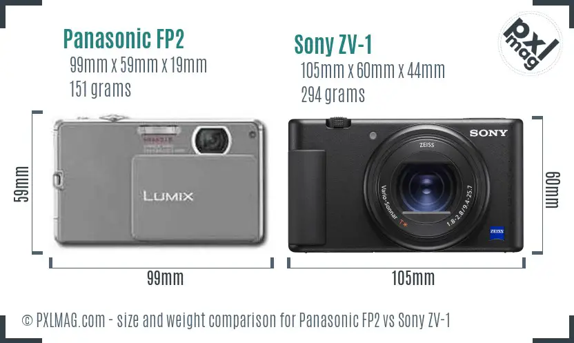 Panasonic FP2 vs Sony ZV-1 size comparison