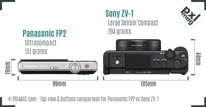 Panasonic FP2 vs Sony ZV-1 top view buttons comparison