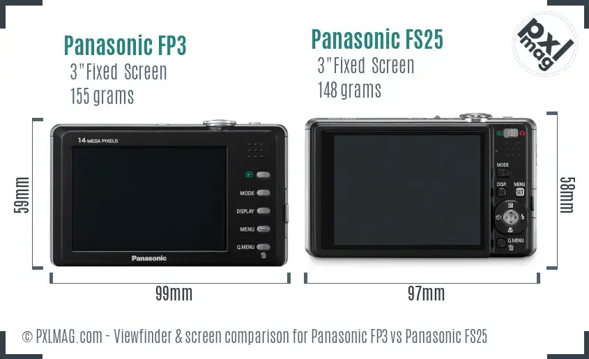 Panasonic FP3 vs Panasonic FS25 Screen and Viewfinder comparison