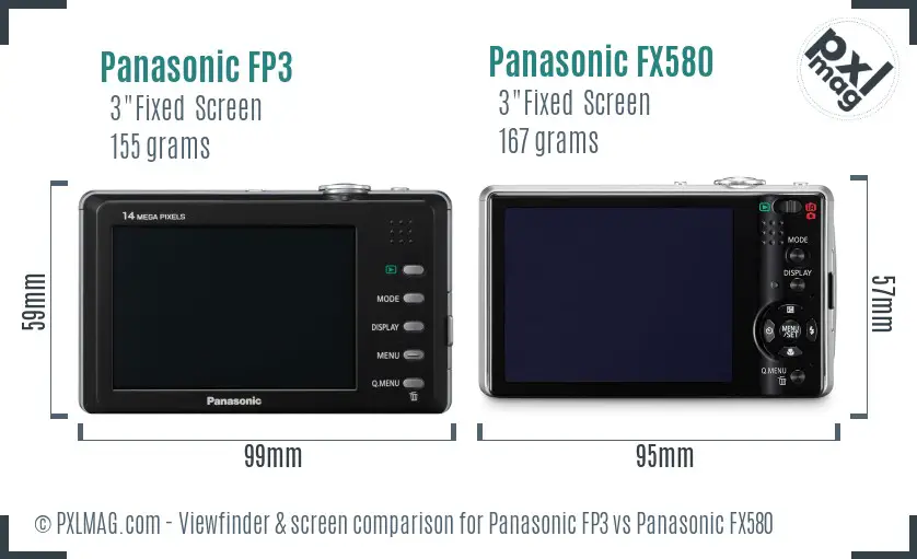 Panasonic FP3 vs Panasonic FX580 Screen and Viewfinder comparison