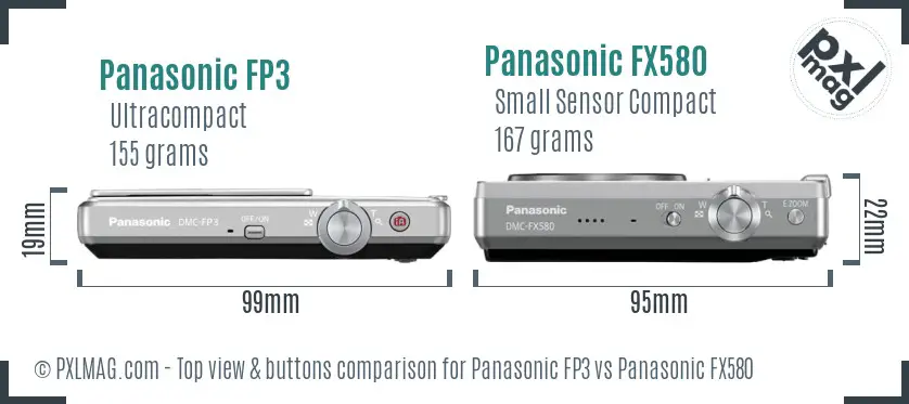 Panasonic FP3 vs Panasonic FX580 top view buttons comparison
