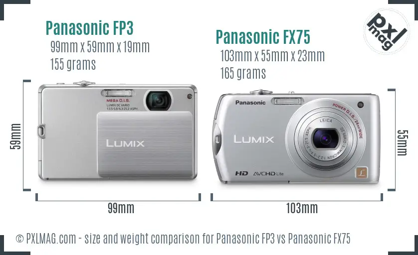 Panasonic FP3 vs Panasonic FX75 size comparison Panasonic FP3 vs Panasonic FX75 size comparison