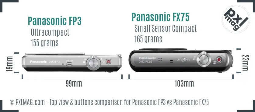 Panasonic FP3 vs Panasonic FX75 top view buttons comparison Panasonic FP3 vs Panasonic FX75 top view buttons comparison