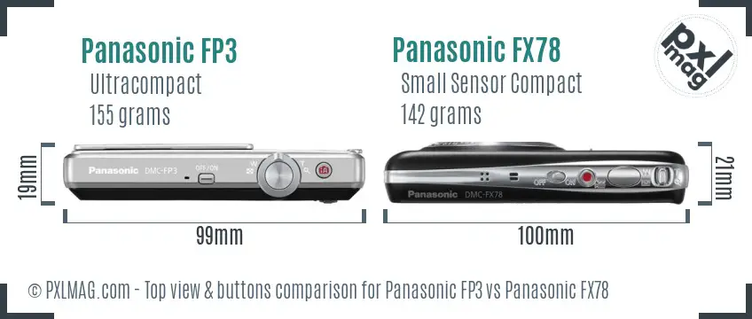 Panasonic FP3 vs Panasonic FX78 top view buttons comparison Panasonic FP3 vs Panasonic FX78 top view buttons comparison