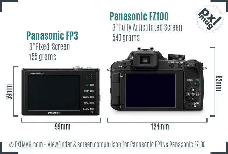 Panasonic FP3 vs Panasonic FZ100 Screen and Viewfinder comparison