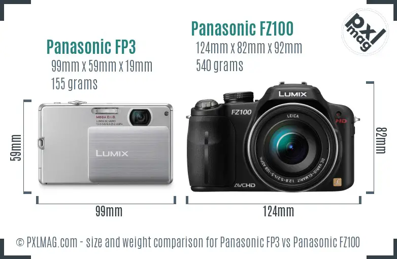 Panasonic FP3 vs Panasonic FZ100 size comparison