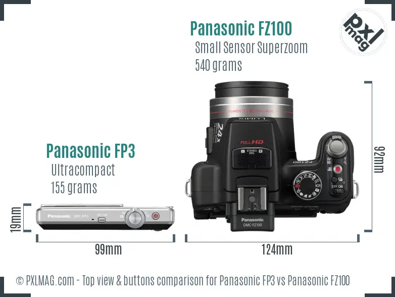 Panasonic FP3 vs Panasonic FZ100 top view buttons comparison
