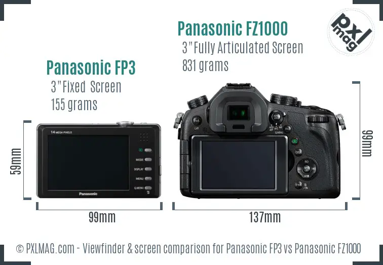 Panasonic FP3 vs Panasonic FZ1000 Screen and Viewfinder comparison