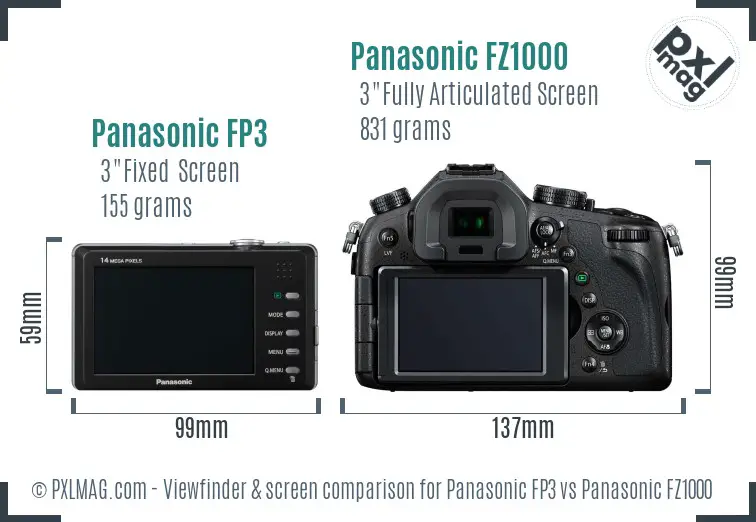 Panasonic FP3 vs Panasonic FZ1000 Screen and Viewfinder comparison Panasonic FP3 vs Panasonic FZ1000 Screen and Viewfinder comparison