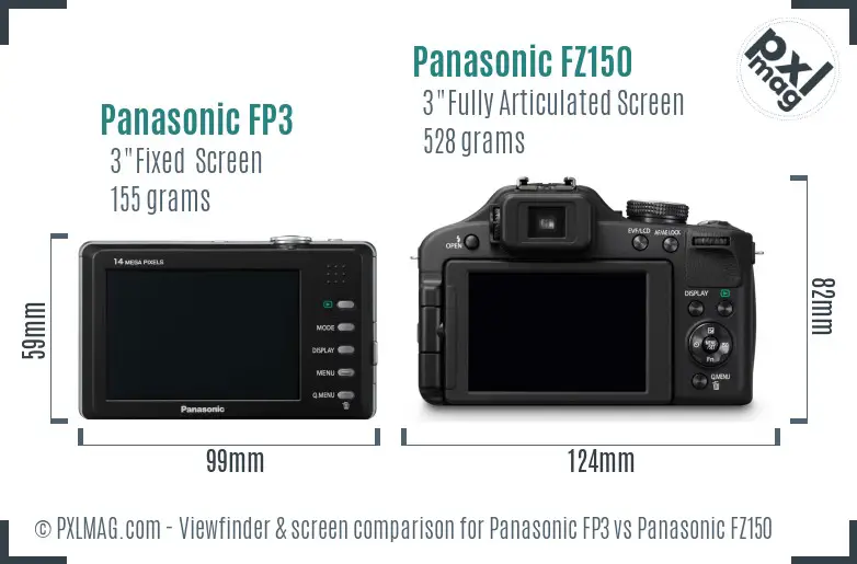 Panasonic FP3 vs Panasonic FZ150 Screen and Viewfinder comparison