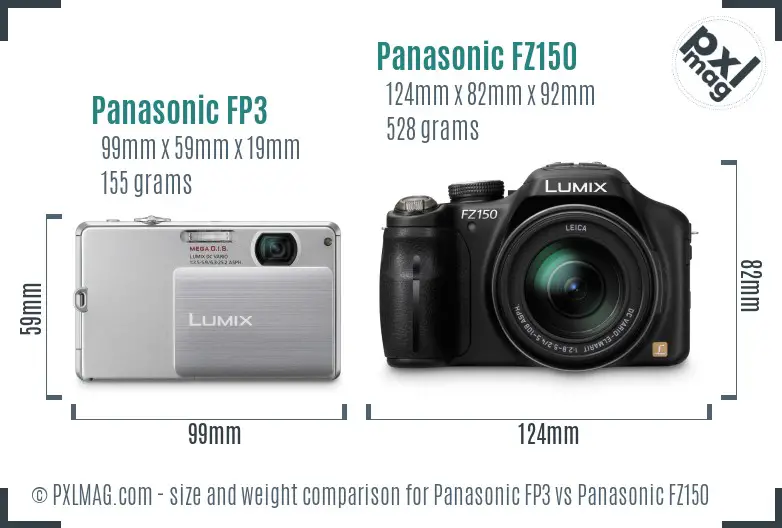 Panasonic FP3 vs Panasonic FZ150 size comparison