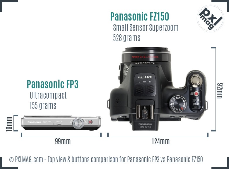 Panasonic FP3 vs Panasonic FZ150 top view buttons comparison