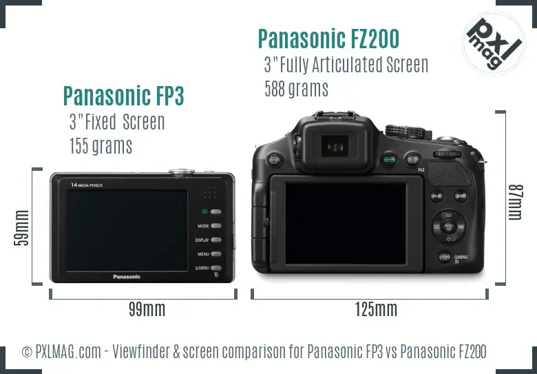 Panasonic FP3 vs Panasonic FZ200 Screen and Viewfinder comparison