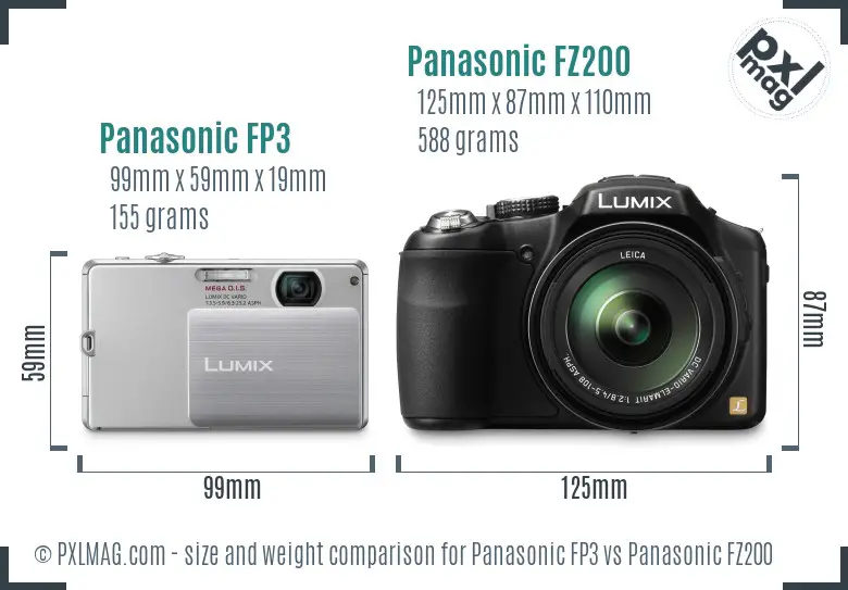 Panasonic FP3 vs Panasonic FZ200 size comparison