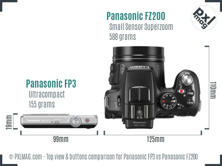 Panasonic FP3 vs Panasonic FZ200 top view buttons comparison