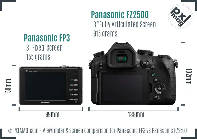 Panasonic FP3 vs Panasonic FZ2500 Screen and Viewfinder comparison